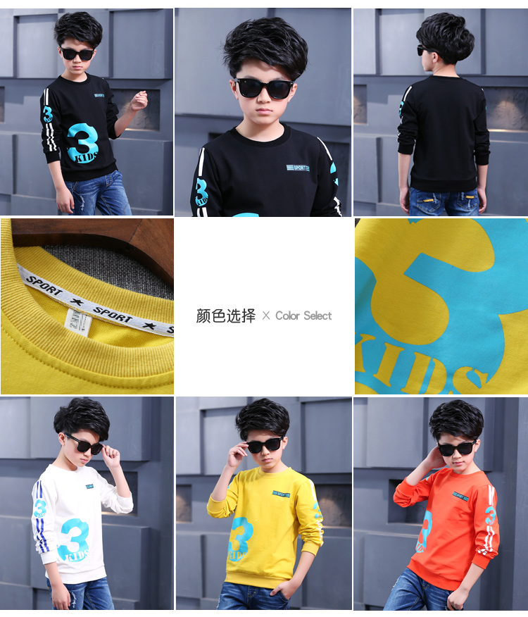 Áo thun cotton tay dài cho bé trai mùa thu đông mặc áo sơ mi trắng 12 con dày 15 tuổi cộng với áo nhung đáy triều áo trẻ em