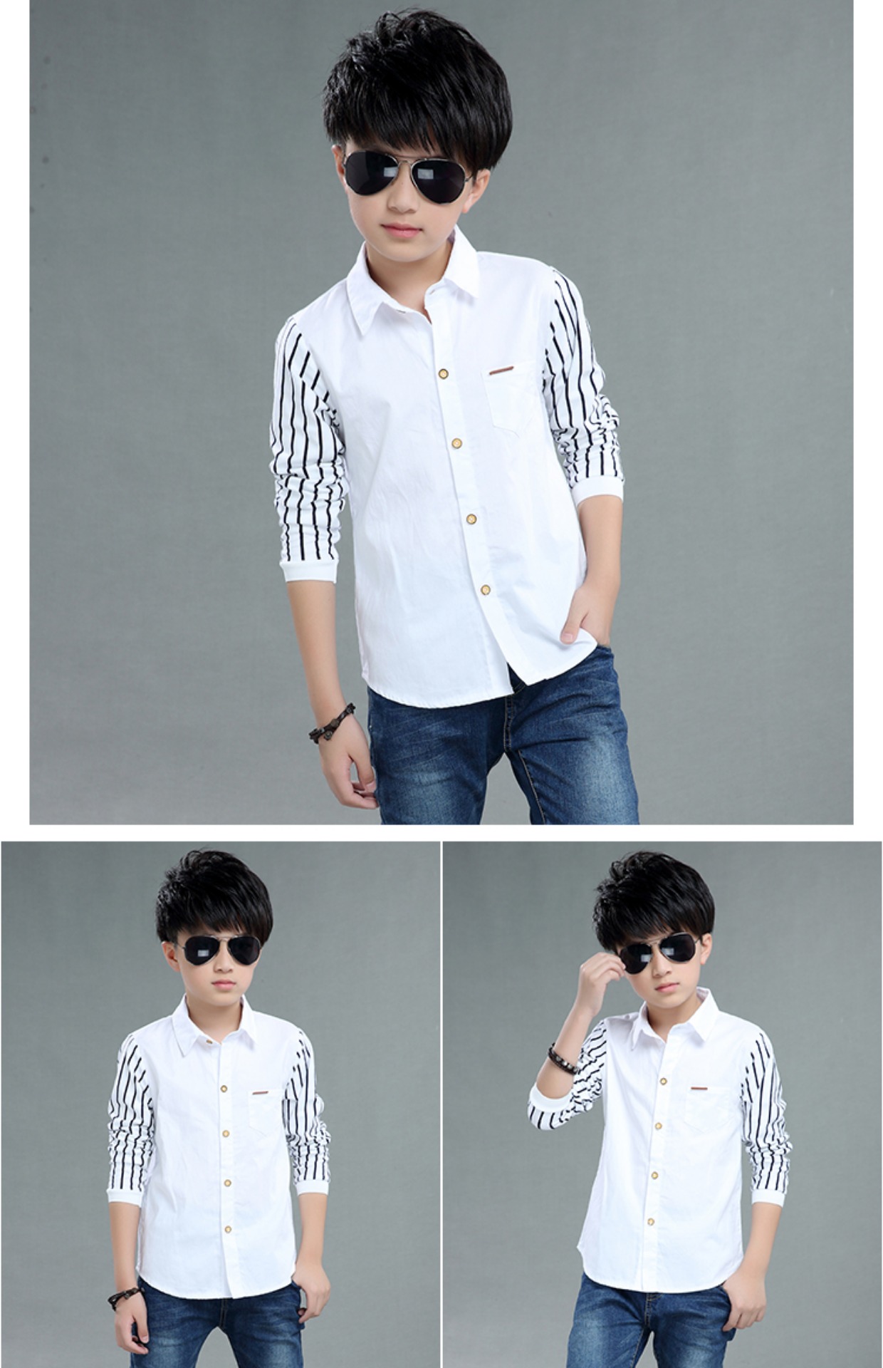 Áo sơ mi nam cotton dài tay 2018 xuân hè mới cho bé sơ sinh phần mỏng áo trắng học sinh Hàn Quốc áo sơ mi ve áo sơ mi dáng váy bé gái 