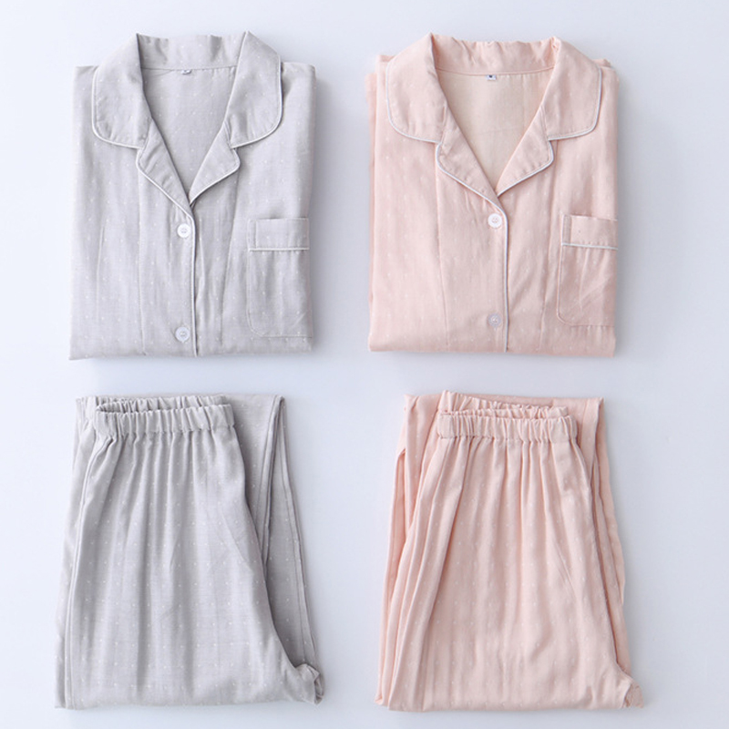 Outlet Japan Lady Pure Cotton Double Layer Yarn Pyjamas Woman Spring Autumn Long Sleeve Gauze Fall Day Style Home Suit-Taobao