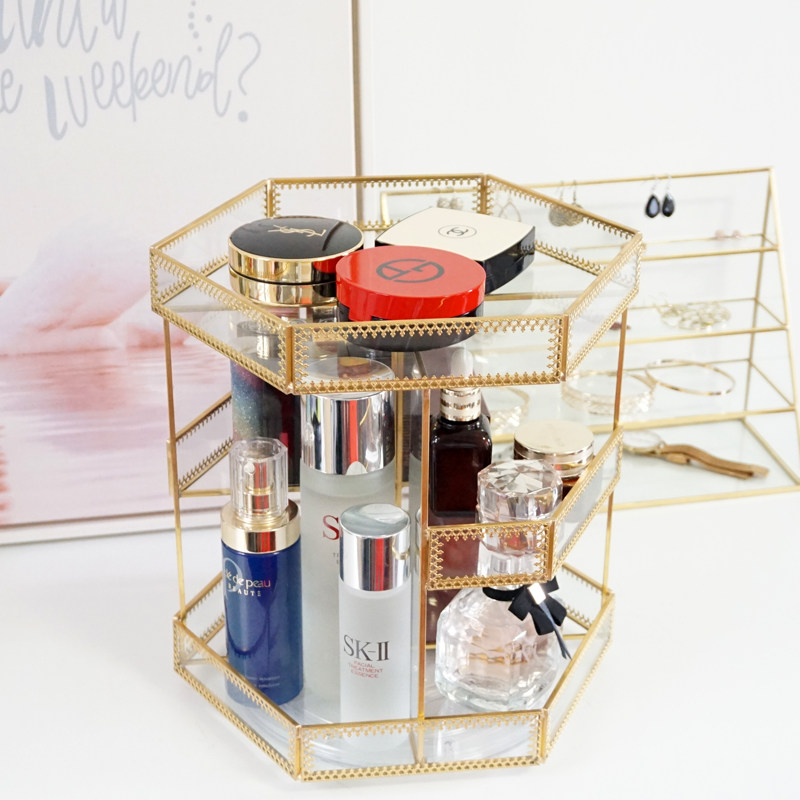 Net red skin care pint holder glass swivel frame Cosmetic Lipstick perfume Desktop Containing Finishing Show Shelf