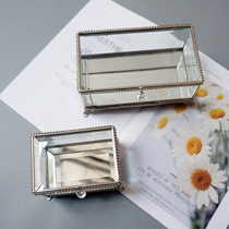 European-style ins lace plating tall jewelry box metal edge thickened edged rectangular glass jewelry storage box