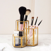 Nordic ins creative hexagonal combination pen holder geometric makeup brush storage tube triplet glass brush tube