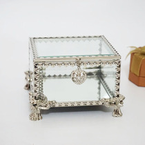 European girl heart plating process lace glass jewelry box square jewelry box necklace earrings accessories storage box