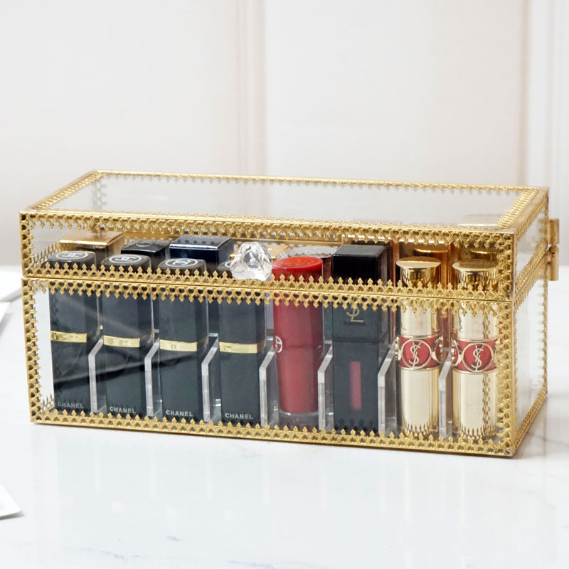 Net red rectangular lipstick glass storage box transparent cosmetics makeup lip glaze lipstick display desktop finishing box