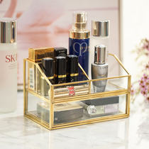 European ins style drawer double-layer glass jewelry box cosmetic accessories box desktop finishing storage