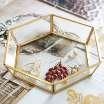 European style simple style brass hexagonal glass storage tray hexagonal tray desktop accessories storage and finishing plate