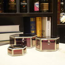  European-style purple mirror hexagonal electroplated jewelry box Small ring box clamshell classical jewelry box jewelry storage box