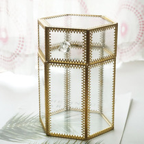 European-style hexagonal makeup brush tube girl heart transparent storage tube makeup brush dustproof flap bedroom glassware