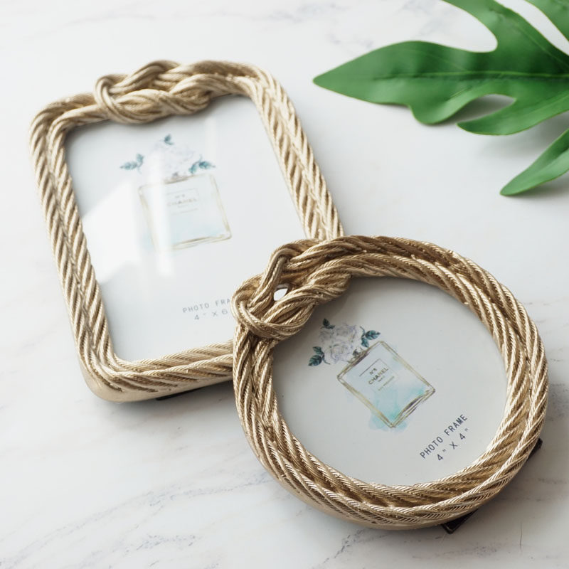 Eurostyle Minimalist Wind Creativity Round Hemp Rope Design Photo Frame Golden Silver Resin Phase Wedding Pendulum ornament