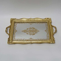  Exported to Europe France retro classic large rectangular carved mirror tray light gold tea fruit dessert decoration