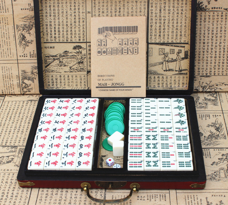 Antique Mahjong box English Mahjong export Mahjong Travel Mahjong dormitory Mahjong with antique leather box to send instructions