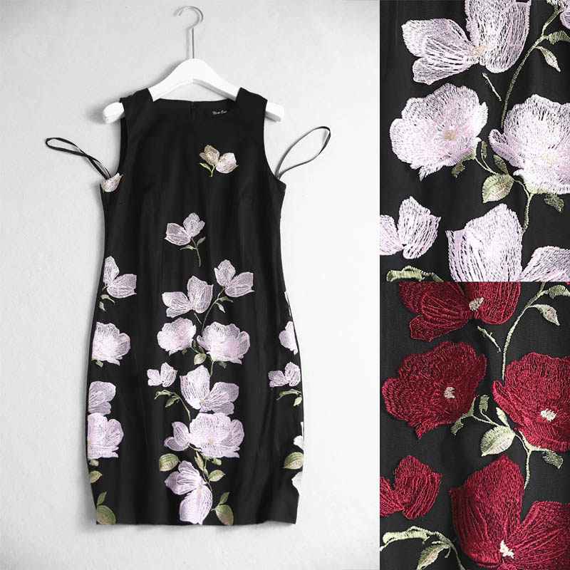 XT034 edge 0717 elegant and delicate mesh stitching positioning flower embroidery high waist slim sleeveless dress