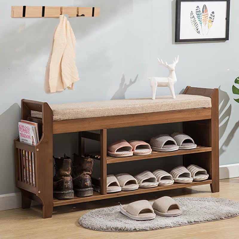 Shoe changing stool, shoe cabinet, long stool, soft seat cushion, multi-functional home door, high and low shoe stool, solid wood shoe rack can sit