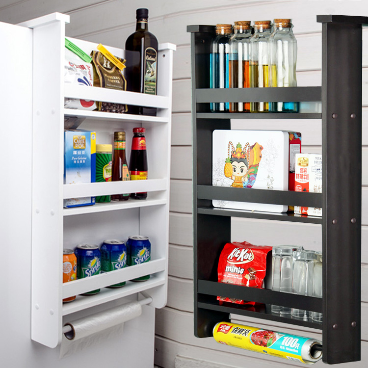 Refrigerator side rack shelf kitchen storage multi-layer rack home wooden side wall rack condiment storage rack