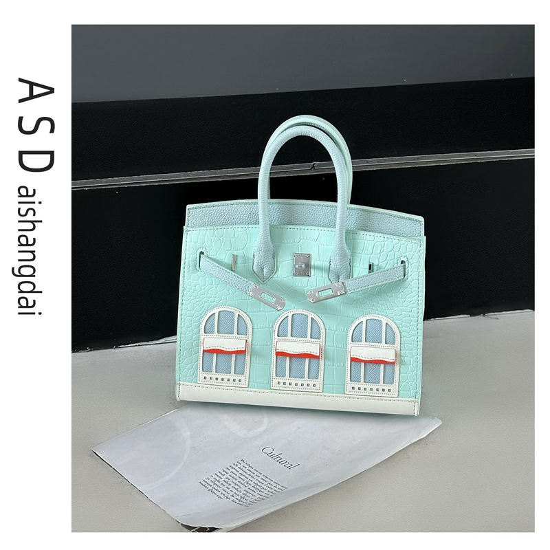2026 New Crocodile Pattern Color-Block Platinum Handbag for Women, Shoulder and Tote Bag with a High-End Feel, Unique Color-Blocking Small House Bag