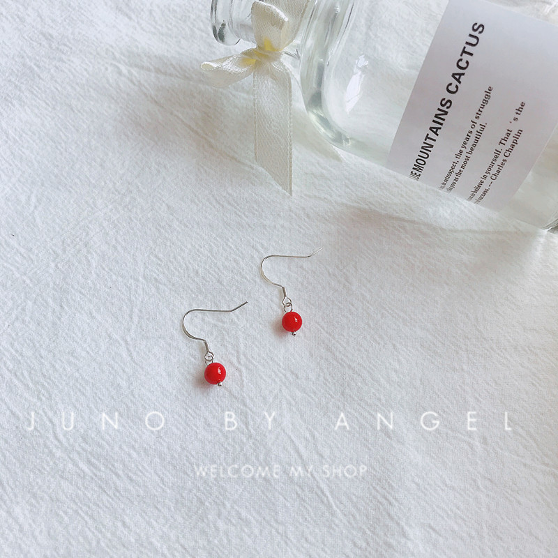 Original S925 pure silver of the year Natural stone earrings with a small ear of beans, a small fresh schoolgirl