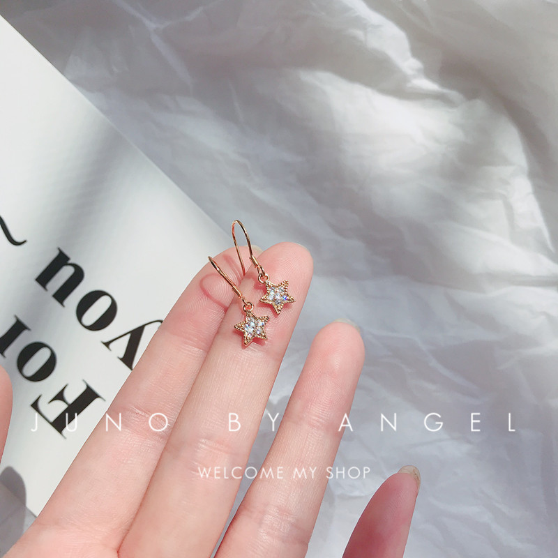 14K Gold Small Earrings Exquisite Diamond-set Zircon Shining Star Simple Pentagram Earrings Korean Sterling Silver Women