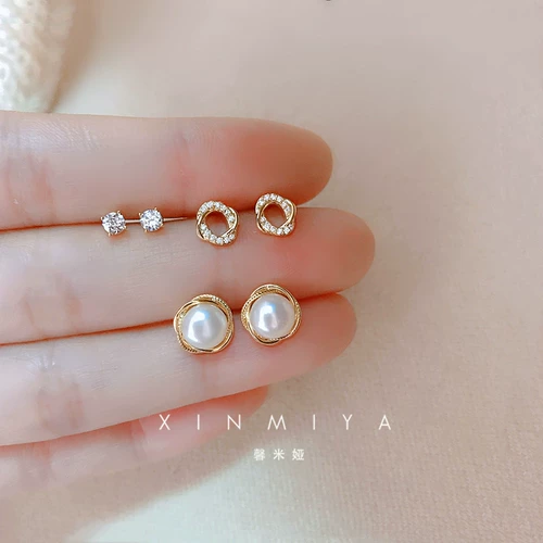 Серьги с цирконом из жемчуга, брендовый универсальный комплект, 3 пары, простой и элегантный дизайн, изысканный стиль