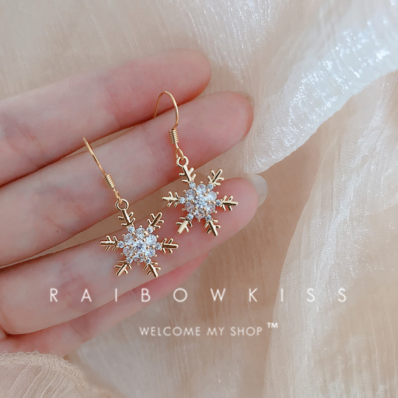 Superfairy 14k Bauer gold zircon Snowflake earrings Temperament Brief High Po Colors 925 Pure Silver Jerseille Earrings Earrings Accessories