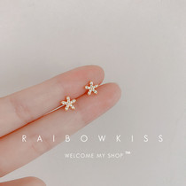 South Korea 925 Silver Needle Simple Small Fresh Zircon Five Flower Earrings Female Earrings Anxious Student Earrings