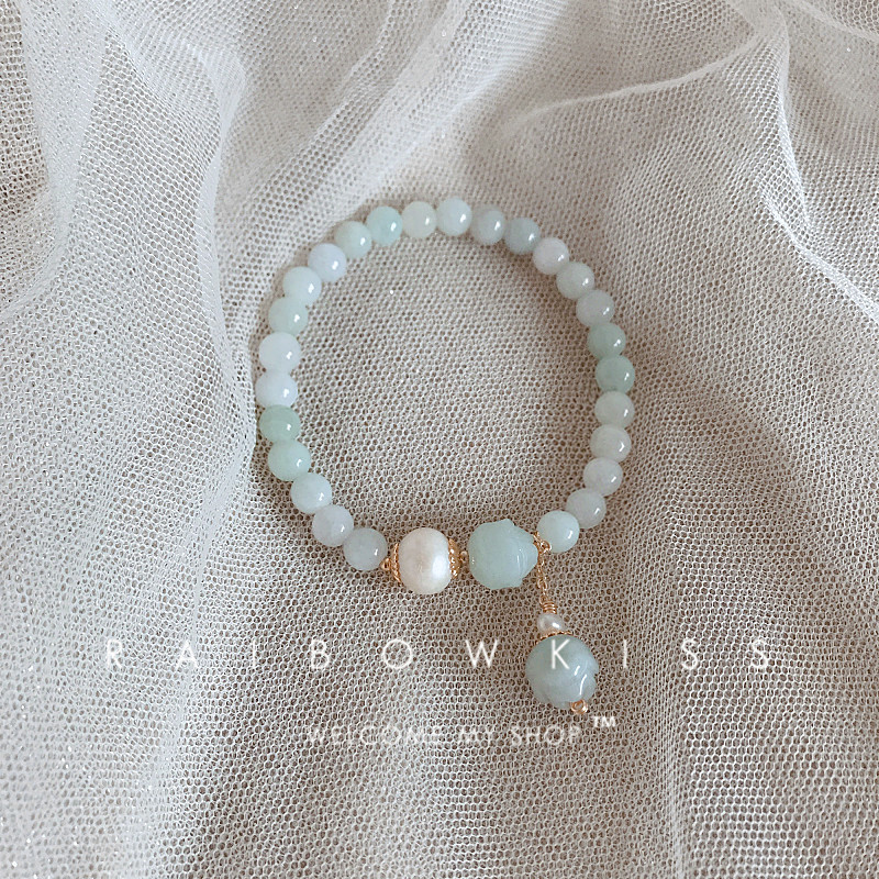 Xinmiya's small crowdsourced design fresher brief natural emerald jade handmade jade bead hand string advanced sensation handmade woman