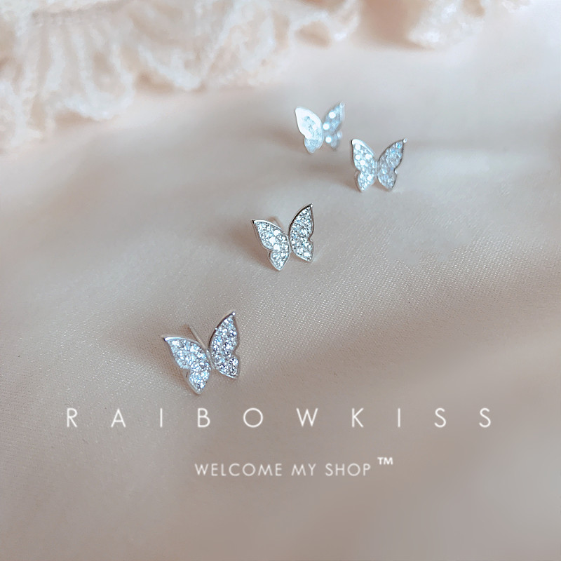 Xinmiya Ins Super Fairy Full Drilling Butterfly Elements Ear Pin 925 Pure Silver Sleep Free of Brief About Small Eared Bone Nails