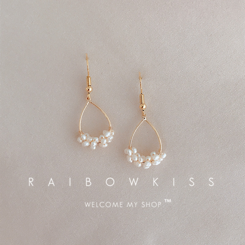 Pearl flower basket handmade 18k gold natural freshwater pearl winding cold wind lace pendant earrings earrings women