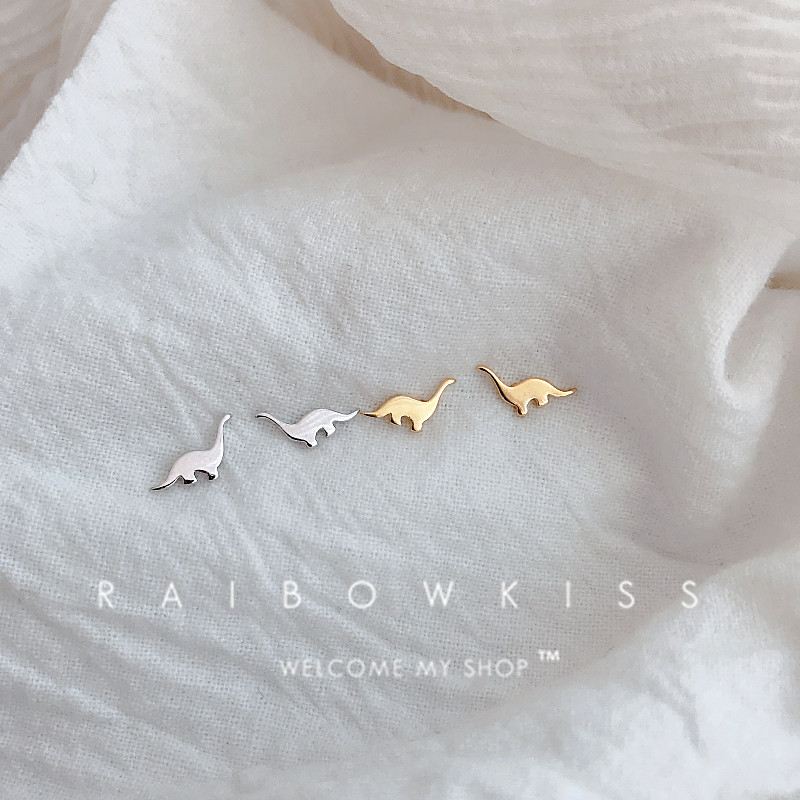 Sleeping without picking small dinosaur ear needle female 925 sterling silver simple and small student cute new trendy ins earrings