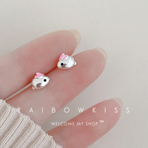 Small Rabbit Ear Nail 925 Pure Silver Female Cute Girl Hearts Ins Earrings Small White Rabbit Fresh Super Cute Anti-Allergy Students