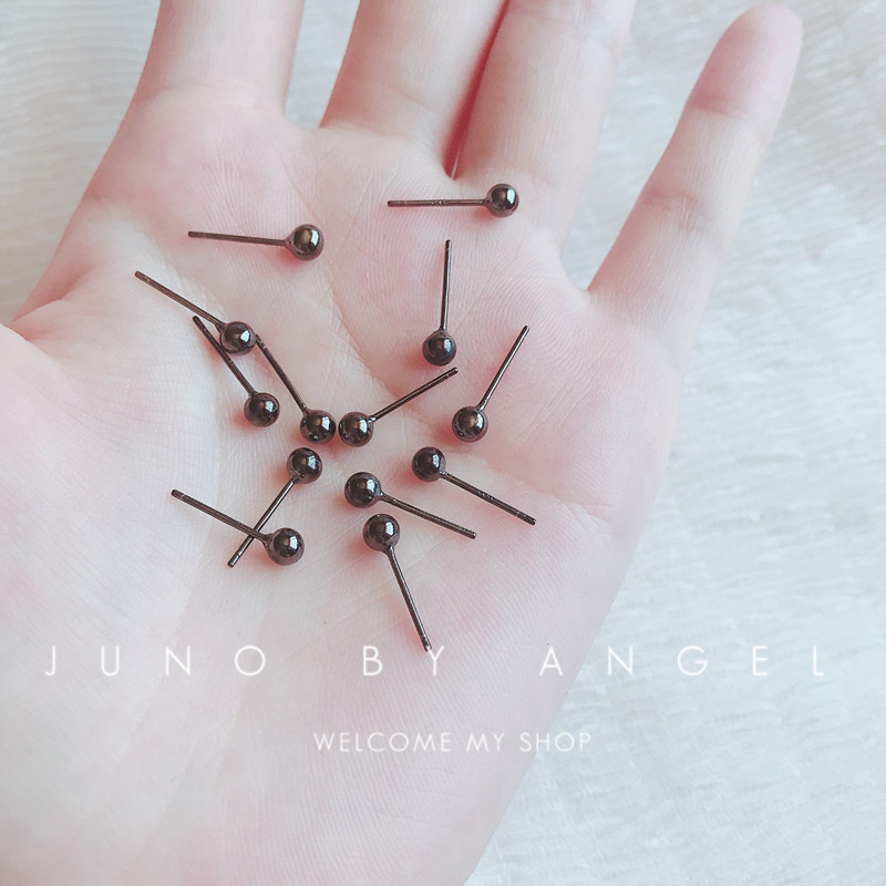 S925 pure silver earbone nail female Korean version Super fairy minimalist mini gun black small bean bean Temperament Ear Stick Couple Earrings