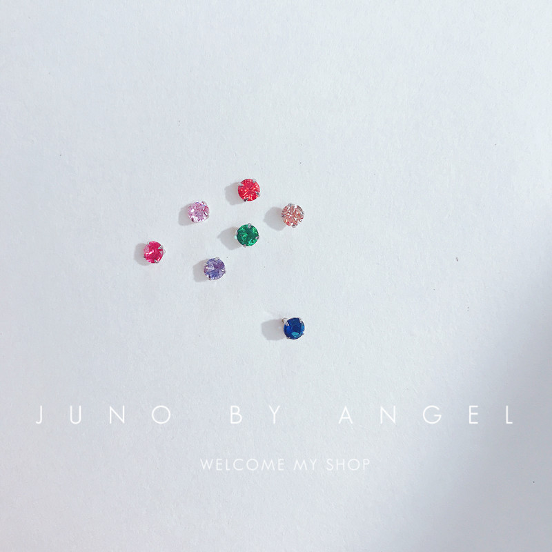 Korean simple S925 sterling silver hypoallergenic color zircon earrings four claw basic earrings female couple gift male