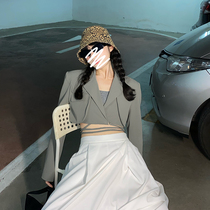 Flower field window design sense niche short suit small jacket female Salt Line fried street cross strap belt open waist suit spring