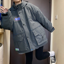 Flower field window tooling cotton suit hooded jacket women patch zipper 2020 new Korean loose long cotton-padded clothes