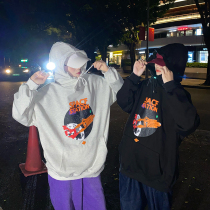 Flower field window homemade antique printed hooded sweater female oversize Korean version loose dark cool coat