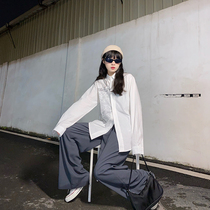 Flower field window white long sleeve shirt Womens simple painting printing Korean loose bf casual shirt