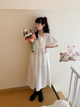 Flower field window design sense niche dress female Joker new French bubble sleeve long knee skirt tide