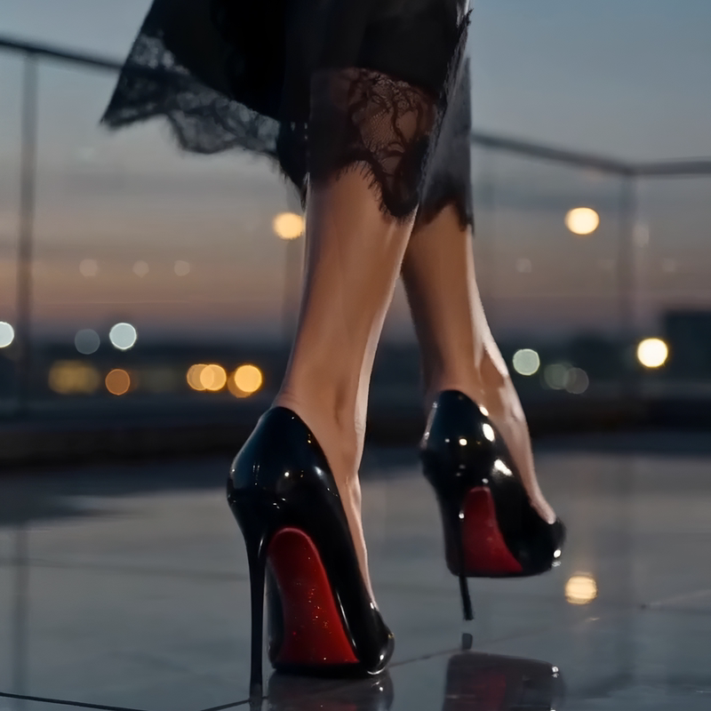Fabeifei 2026 New Model Rhinestone Red-Soled Stiletto Black Patent Leather Sexy Pointed-Toe Women's Shoes