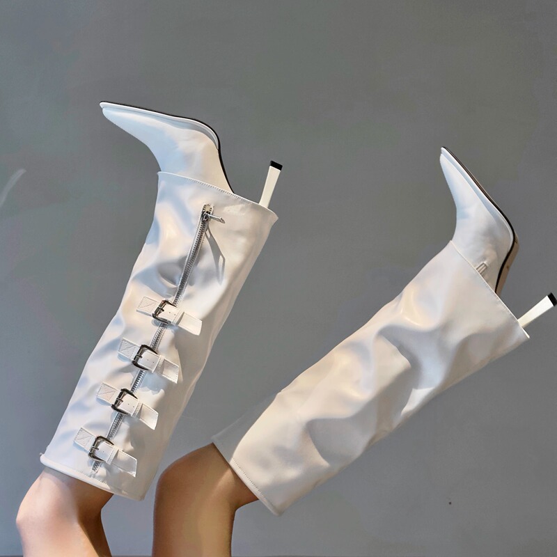 Pointed Toe Stiletto Long Boots 2026 Spring/Summer New Style Buckle Slimming High-Heeled Trouser Boots Niche Versatile Fashion Boots for Women