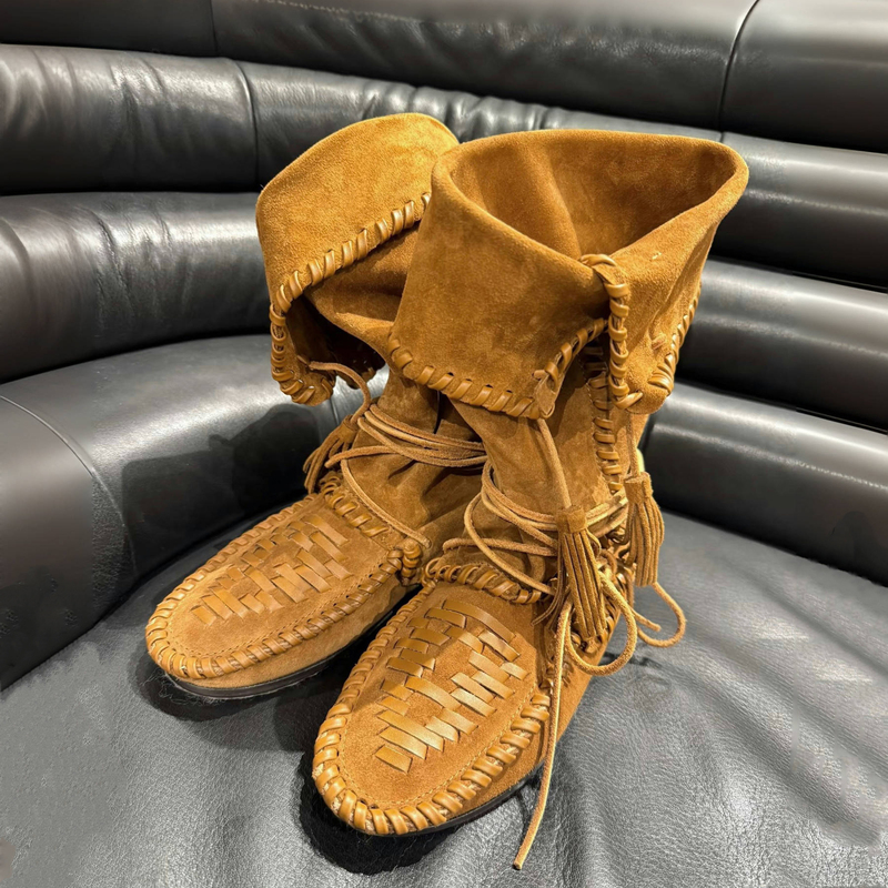 Inner Height-Increasing Retro Tassel Lace-Up Western Cowboy Boots 2026 Summer New Slimming Boot Shaft Foldable Slouch Boots Inner Height-Increasing Retro Tassel Lace-Up Western Cowboy Boots 2026 Summer New Slimming Boot Shaft Foldable Slouch Boots