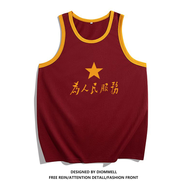 National Trend Retro Style Printed Cotton Vest for Men, Fitness Loose Fit Summer New Sleeveless Tank Top