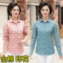 Mùa xuân và mùa thu Ông già in áo XL Áo dài tay hoa hàng đầu cho phụ nữ trung niên Cotton Áo phông - Áo sơ mi dài tay sơ mi dài tay họa tiết nữ