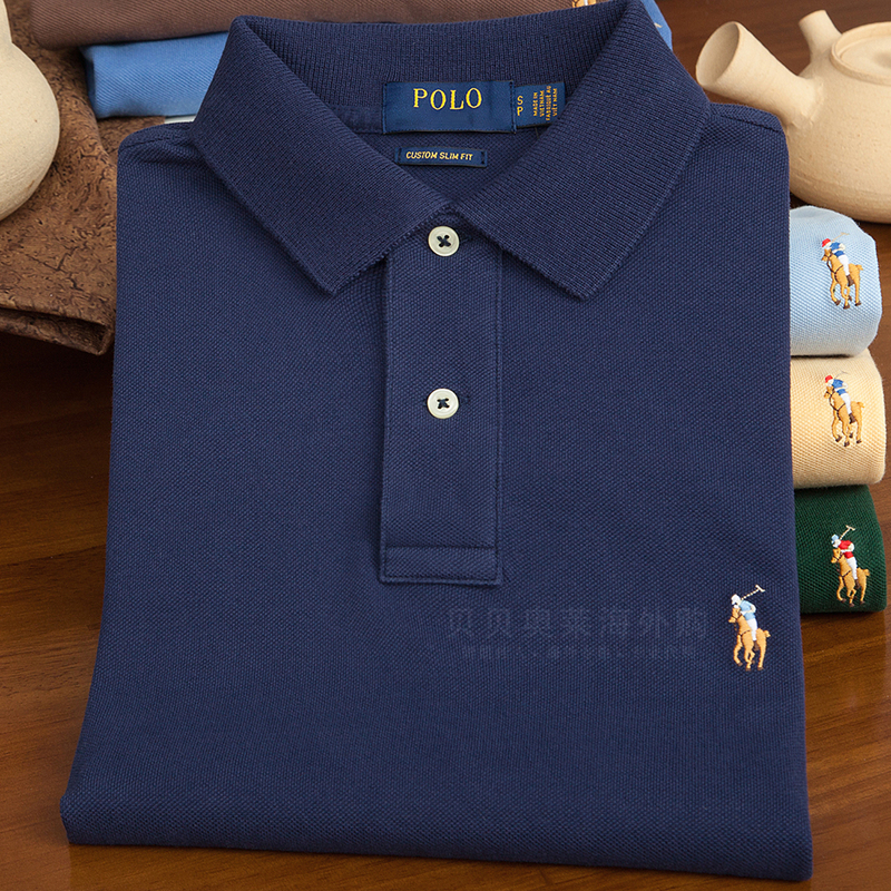 New Style Ralph Paul High-End Casual Solid Color Loose Polo Shirt Plus Size All-Cotton Short-Sleeve Men's T-Shirt for Summer