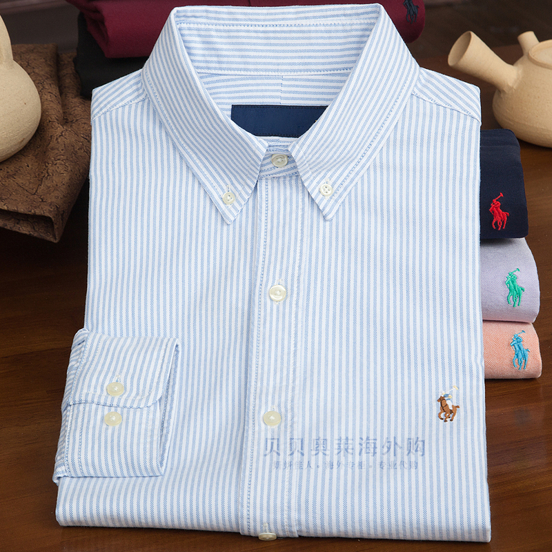 Lav Casual Men's Shirt American Style Jacket Striped Polo Collar Oxford Fabric High-End Design Shirt Spring