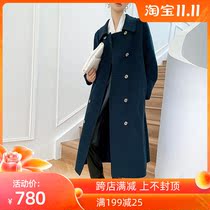 Square collar Hepburn wind with shoulder double-sided wool coat over the knee long 2021 new double-sided cashmere coat women