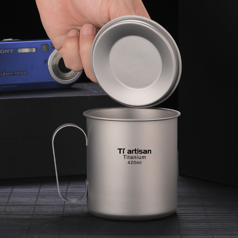 Titanium artisan outdoor fixed handle pure titanium cup 420ML coffee cup Home Wild picnic tea cup Ta8353