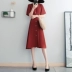 Giải phóng mặt bằng theo mùa! Váy retro mùa hè mới của phụ nữ màu đỏ một chiếc váy dài giữa ngực cổ chữ V váy ôm - váy đầm