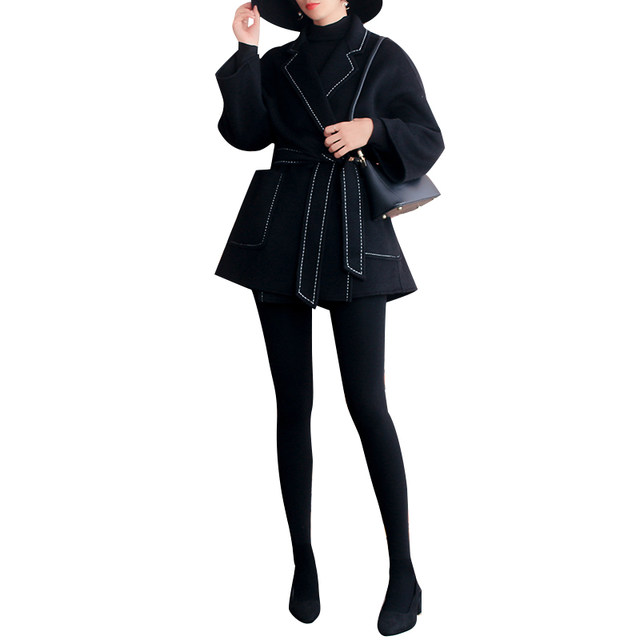Off-season clearance! Black woolen coat for women Korean style thickened loose large size cape double-sided cashmere coat for women