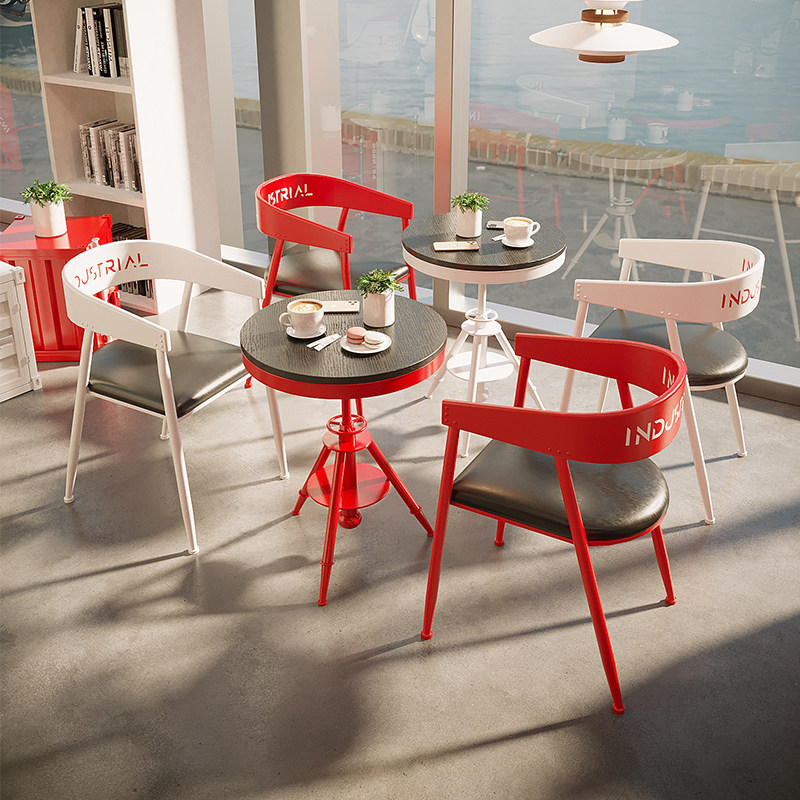 Milk Tea Shop Table And Chairs Combined Coffee Hall Bar Clear Bar Dining Sweet Shop Commercial Industrial Wind Iron Art Casual Table & Chairs