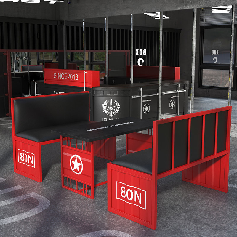 Hotel Lobby Sofa Iron Art Cassette Milk Tea Barbecue Shop Bar Dining Room Industrial Wind Creativity Double Table and chairs Combined