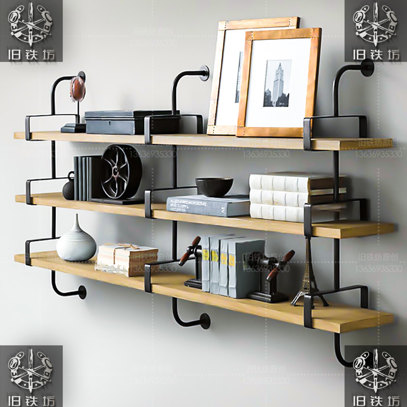 Iron Art Wall Shelf Home Living Room Bedroom Kitchen Partitions Shelve Board Creative Multilayer Bookshelves Wall-mounted